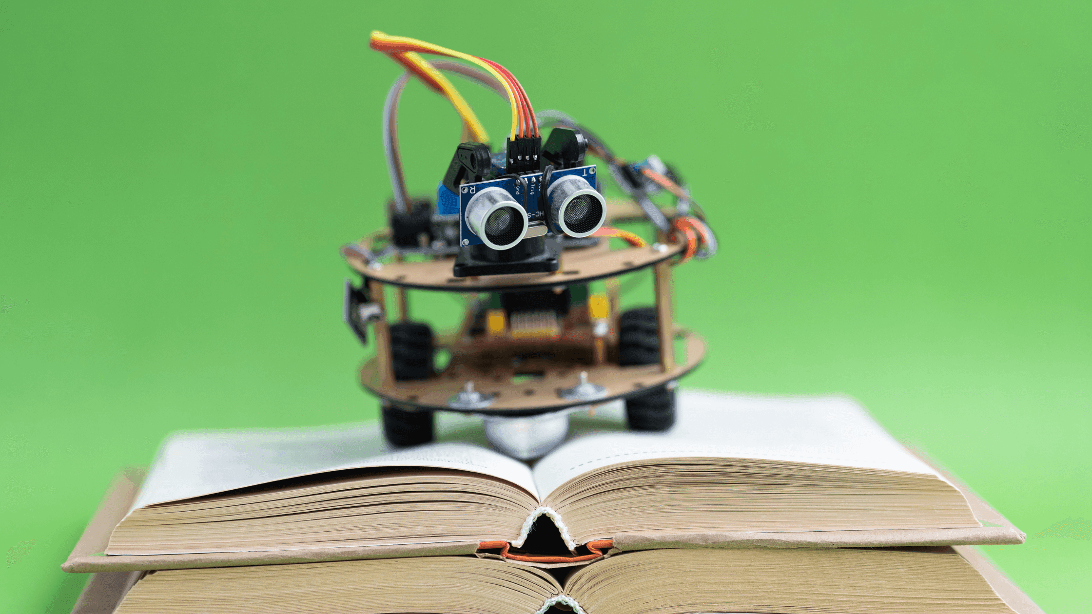 Robot hecho con Arduino sobre un libro