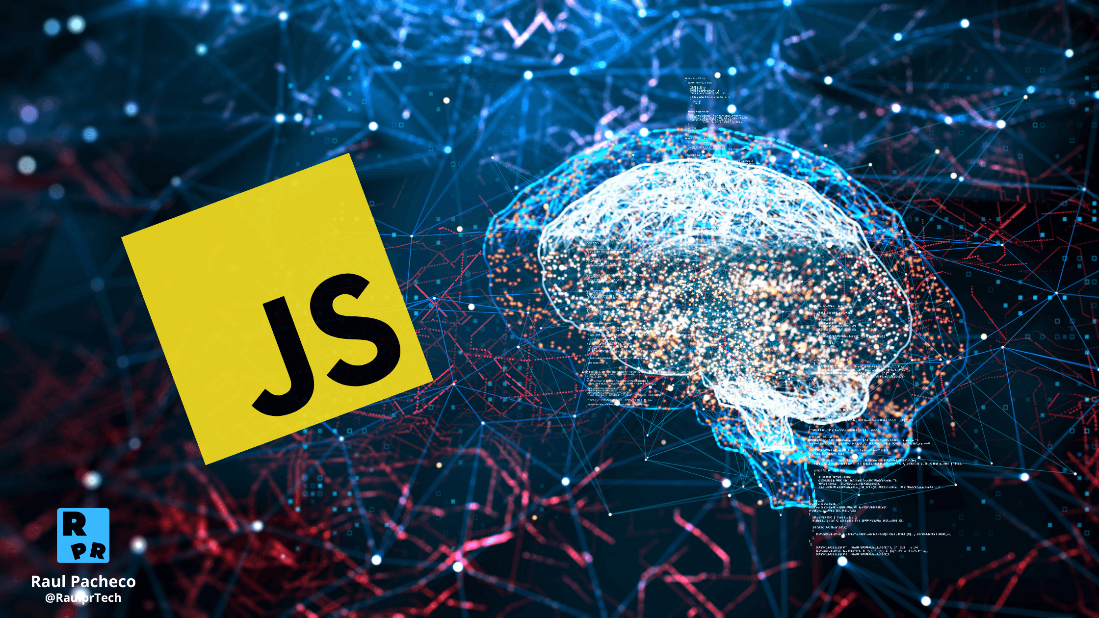 Inteligencia Artificial - Figura de un cerebro junto al logo de JavaScript