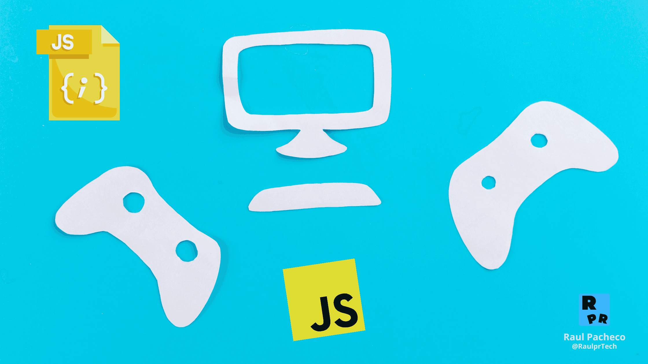 Desarrollo de Videojuegos - control y pantalla de papel junto a logo de JavaScript